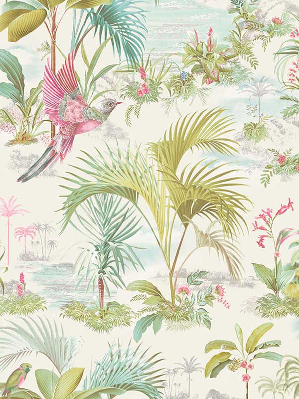 Calliope Palm Scenes fabric in white color - pattern number 300140 - by Eijffinger in the Pip Studio Amsterdam 5 collection