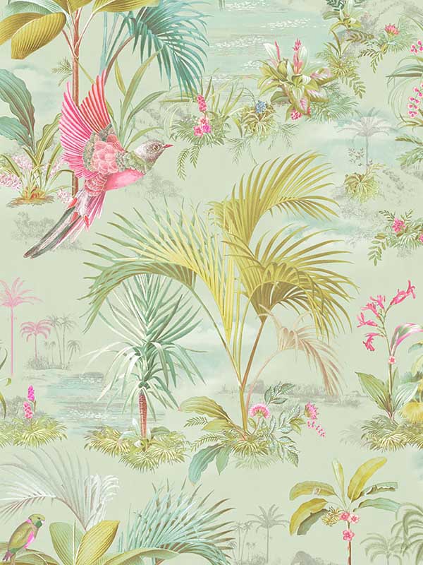 Calliope Palm Scenes fabric in seafoam color - pattern number 300144 - by Eijffinger in the Pip Studio Amsterdam 5 collection