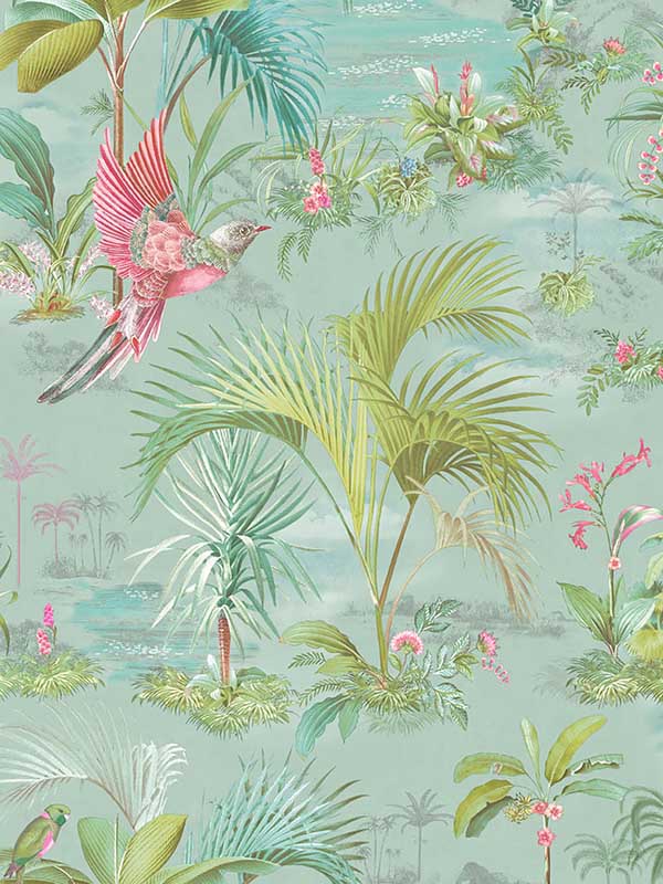 Calliope Palm Scenes fabric in light blue color - pattern number 300145 - by Eijffinger in the Pip Studio Amsterdam 5 collection