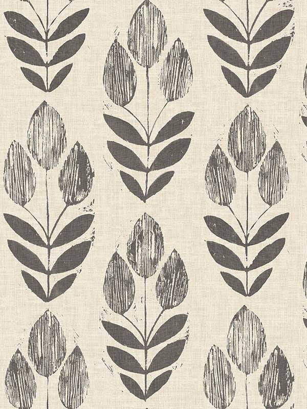 Garland Block Tulip wallpaper in black color - pattern number 3123-24474 - by Chesapeake in the Homestead collection