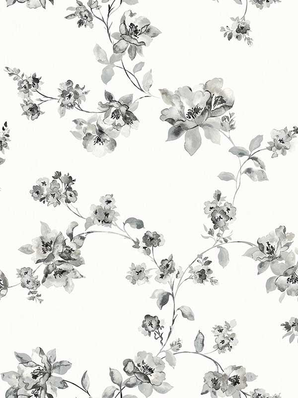 Cyrus Festive Floral wallpaper in charcoal color - pattern number 3123-24482 - by Chesapeake in the Homestead collection