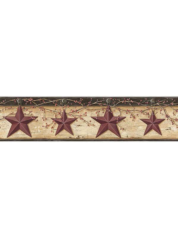 Ennis Maroonic Barn Star border in maroon color - pattern number 3123-44603 - by Chesapeake in the Homestead collection