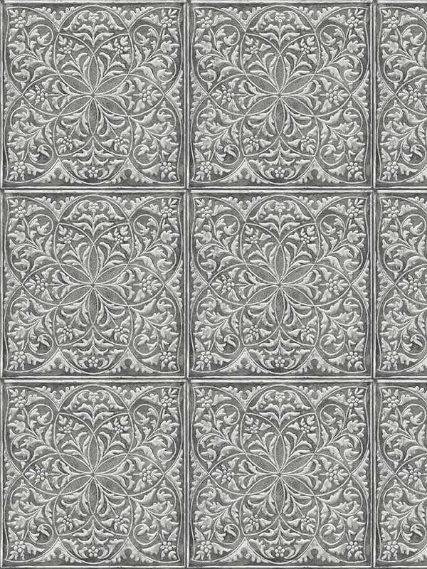 Faux Embossed Tile Peel and Stick wallpaper in metallic silver and charcoal color - pattern number NW36200 - by NextWall in the Peel and Stick Wallpaper by Nextwall collection