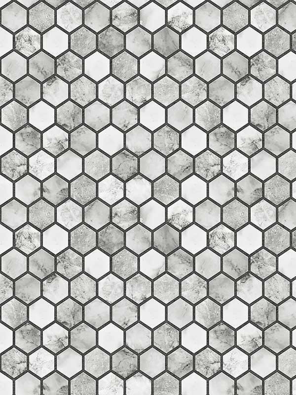Marble Hexagon Peel and Stick wallpaper in carrara and wrought iron color - pattern number NW38700 - by NextWall in the Peel and Stick Wallpaper by Nextwall collection