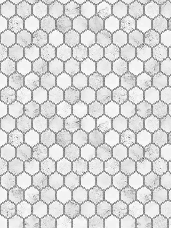 Marble Hexagon Peel and Stick wallpaper in carrara and argos grey color - pattern number NW38710 - by NextWall in the Peel and Stick Wallpaper by Nextwall collection