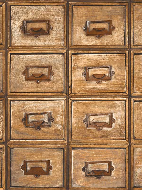 Library Card Catalog Peel and Stick wallpaper in tawny color - pattern number NW35505 - by NextWall in the Peel and Stick Wallpaper by Nextwall collection