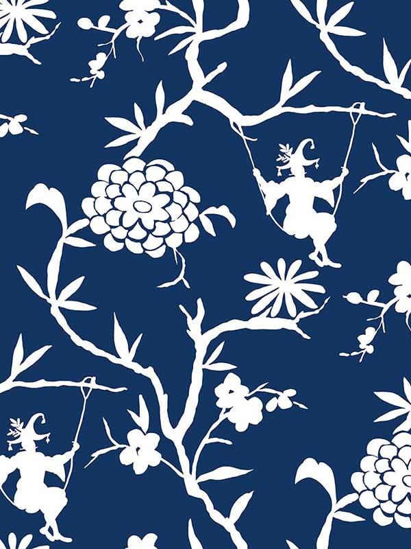 Chinoiserie Silhouette Peel and Stick fabric in navy blue color - pattern number NW36602 - by NextWall in the Peel and Stick Wallpaper by Nextwall collection