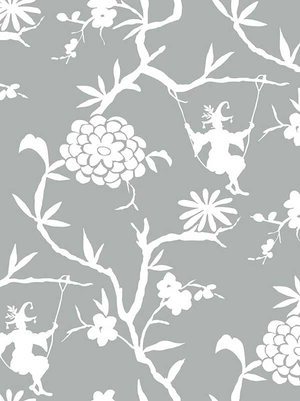 Chinoiserie Silhouette Peel and Stick fabric in metallic silver color - pattern number NW36608 - by NextWall in the Peel and Stick Wallpaper by Nextwall collection