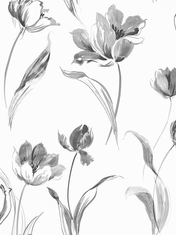Tulip Toss Peel and Stick wallpaper in black and white color - pattern number NW38100 - by NextWall in the Peel and Stick Wallpaper by Nextwall collection