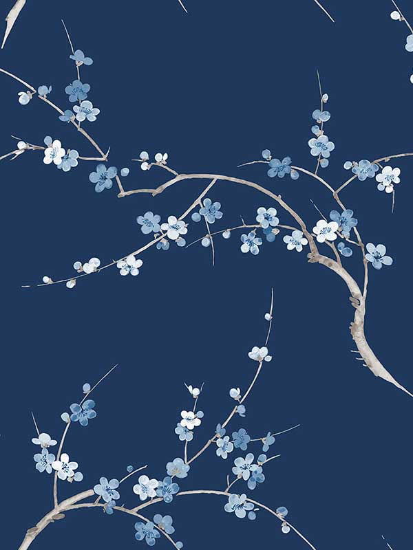 Cherry Blossom Floral Peel and Stick fabric in navy and blue jay color - pattern number NW38312 - by NextWall in the Peel and Stick Wallpaper by Nextwall collection