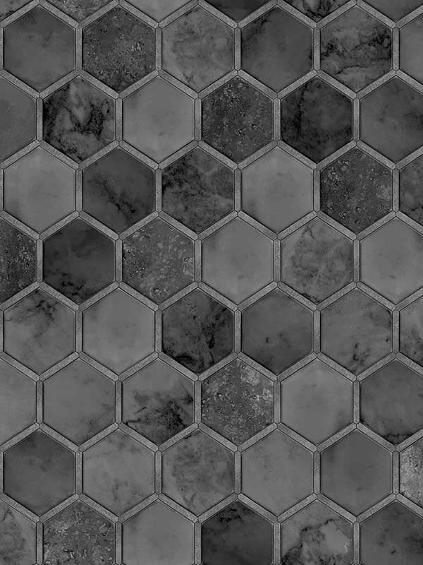 Inlay Hexagon Peel and Stick wallpaper in cosmic black and metallic silver color - pattern number NW38600 - by NextWall in the Peel and Stick Wallpaper by Nextwall collection