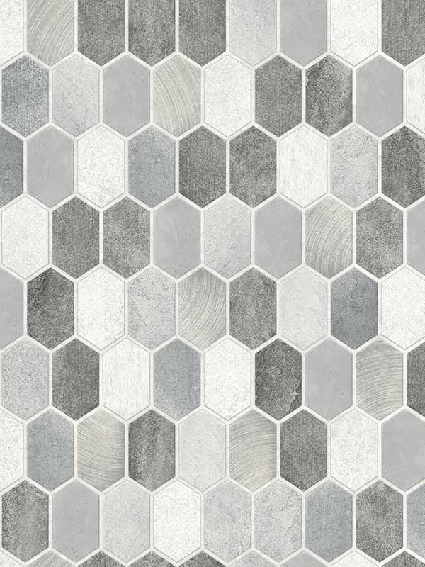 Brushed Hex Tile Peel and Stick wallpaper in icy grey and nickel color - pattern number NW38803 - by NextWall in the Peel and Stick Wallpaper by Nextwall collection