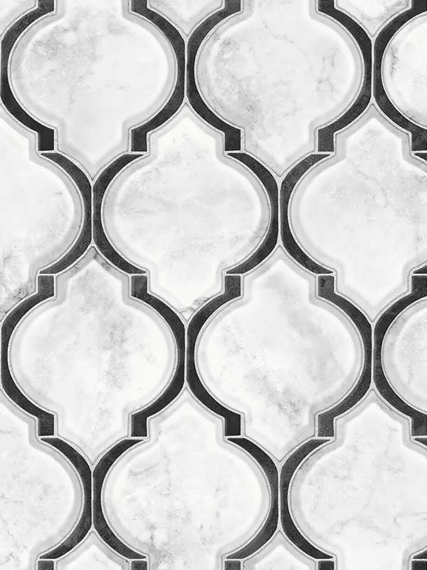 Marbled Ogee Peel and Stick wallpaper in onyx and carrara color - pattern number NW39300 - by NextWall in the Peel and Stick Wallpaper by Nextwall collection