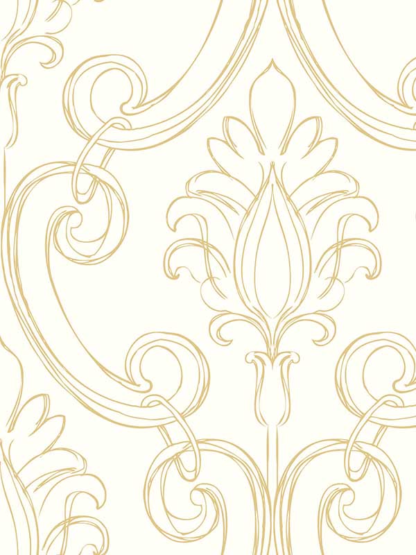 Sketched Damask Peel and Stick wallpaper in metallic gold color - pattern number NW39405 - by NextWall in the Peel and Stick Wallpaper by Nextwall collection