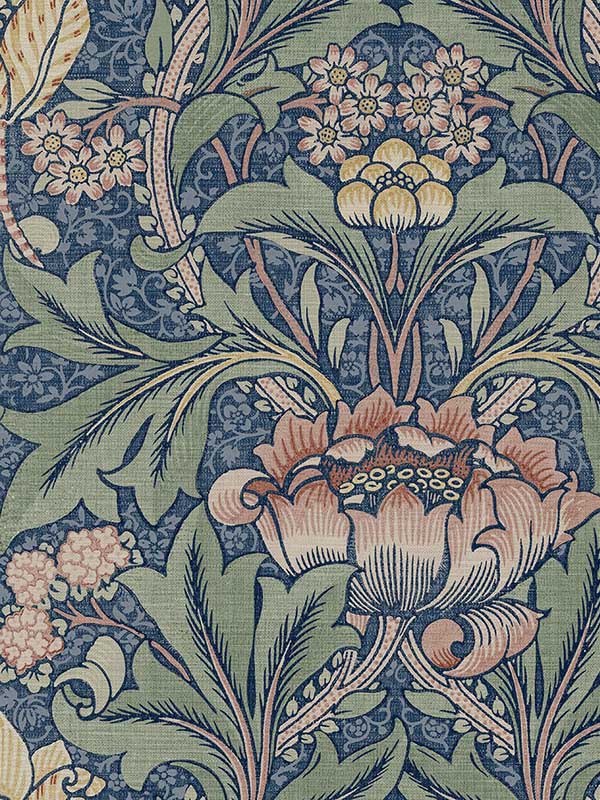 Acanthus Floral Peel and Stick fabric in denim blue and salmon color - pattern number NW41502 - by NextWall in the Peel and Stick Wallpaper by Nextwall collection