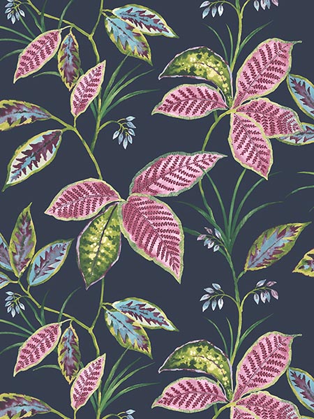 Leaves wallpaper in midnight blue color - pattern number TP80802 - by Pelican Prints in the Maui Maui collection