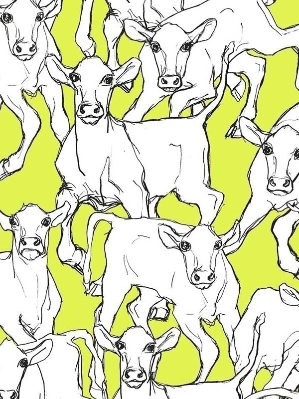 Iltavilli fabric in lime green and cream color - pattern number 14105X - by Wallquest in the Marimekko Wallcoverings Vol 5 collection