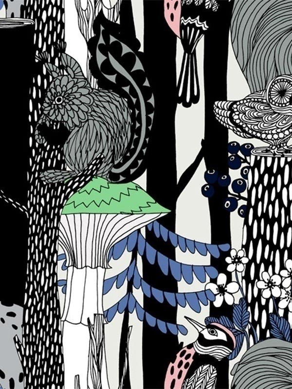 Pikkuveljekset fabric in ebony and sapphire color - pattern number 23340X - by Wallquest in the Marimekko Wallcoverings Vol 5 collection