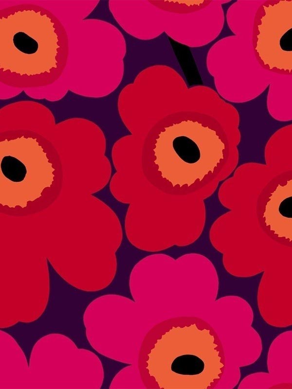 Unikko fabric in fuchsia and plum color - pattern number 23350X - by Wallquest in the Marimekko Wallcoverings Vol 5 collection