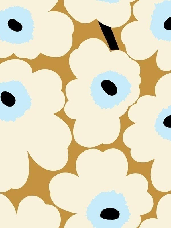 Unikko fabric in mustard and sky blue color - pattern number 23352X - by Wallquest in the Marimekko Wallcoverings Vol 5 collection
