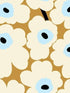 Unikko fabric in mustard and sky blue color - pattern number 23352X - by Wallquest in the Marimekko Wallcoverings Vol 5 collection