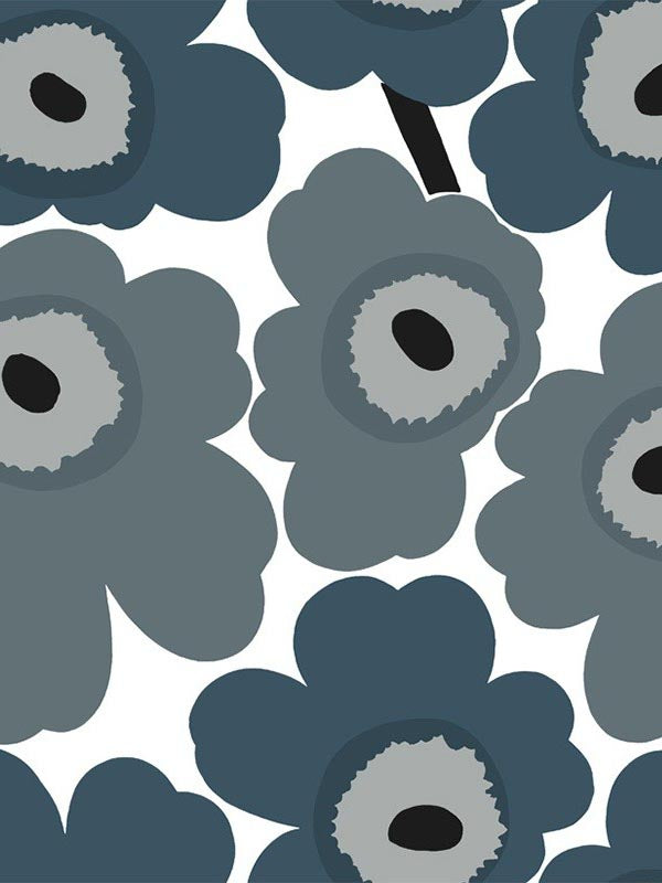 Unikko fabric in steel blue and gray color - pattern number 23353X - by Wallquest in the Marimekko Wallcoverings Vol 5 collection