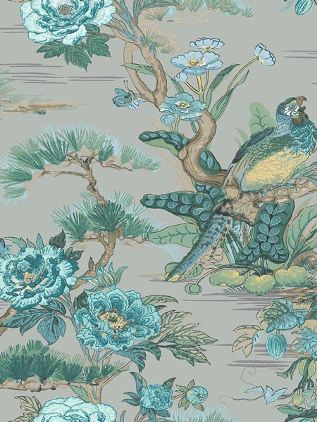 Bird Trail wallpaper in blue green color - pattern number AF41704 - by Pelican Prints in the Sumi Collection collection