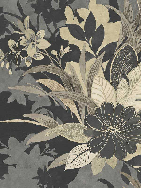 Flowers wallpaper in black color - pattern number EH72508 - by Pelican Prints in the Maya collection