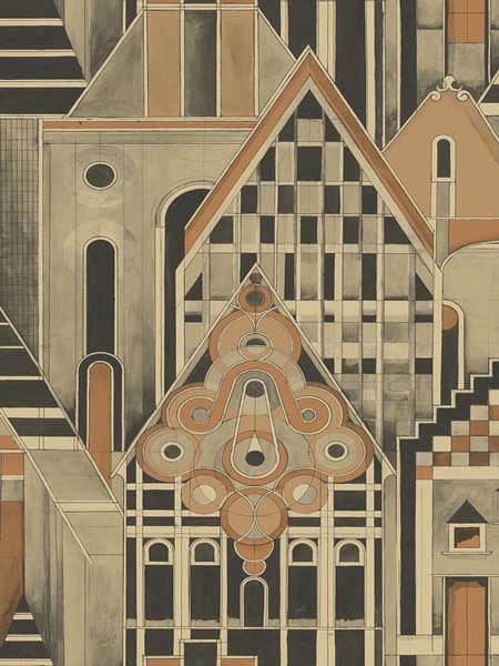 Art Deco Village fabric in copper bronze color - pattern number SK90106 - by Pelican Prints in the Skyline collection