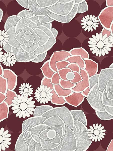 Flowers wallpaper in red color - pattern number SK91101 - by Pelican Prints in the Skyline collection