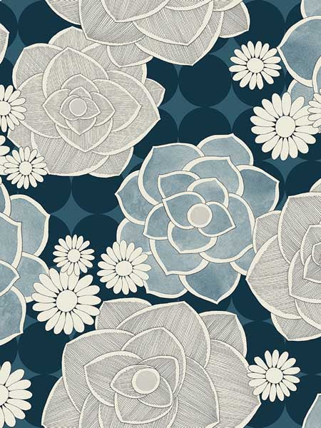 Flowers wallpaper in blue color - pattern number SK91102 - by Pelican Prints in the Skyline collection
