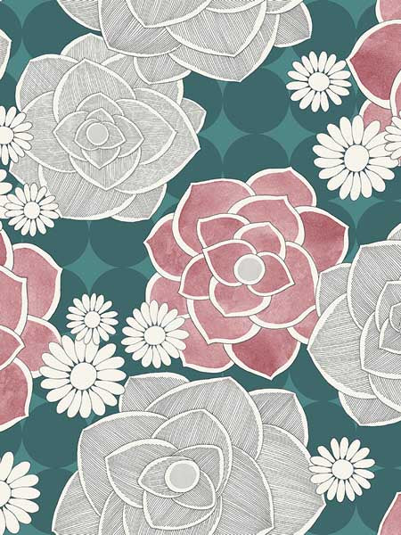 Flowers wallpaper in blue color - pattern number SK91104 - by Pelican Prints in the Skyline collection
