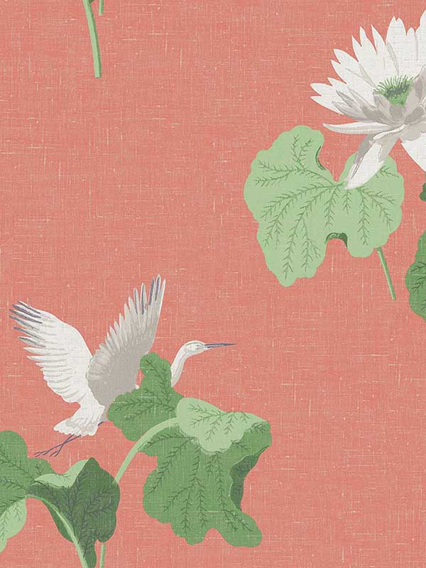 Lotus wallpaper in coral color - pattern number FJ40011 - by Mayflower in the Sanctuary collection