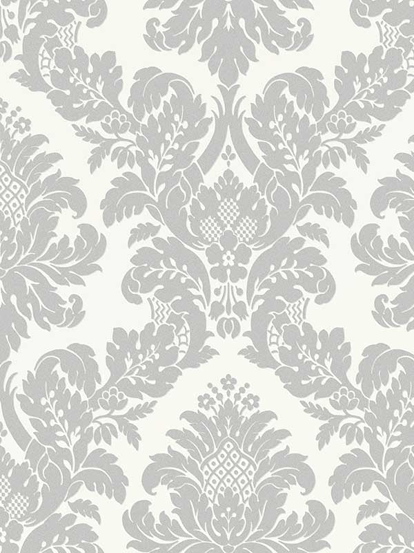 Classic Damask fabric in silver color - pattern number UK10432 - by Seabrook in the Black and White by Etten Gallerie collection