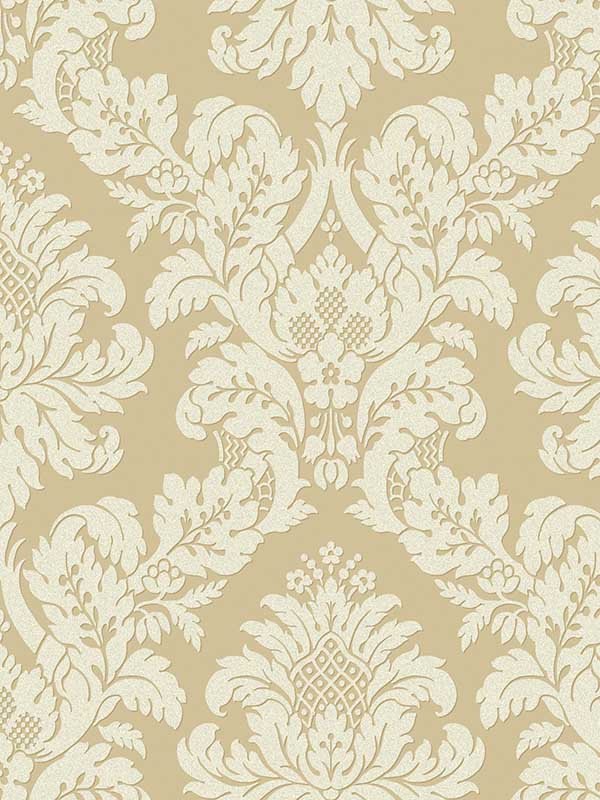 Classic Damask fabric in gold color - pattern number UK10483 - by Seabrook in the Black and White by Etten Gallerie collection