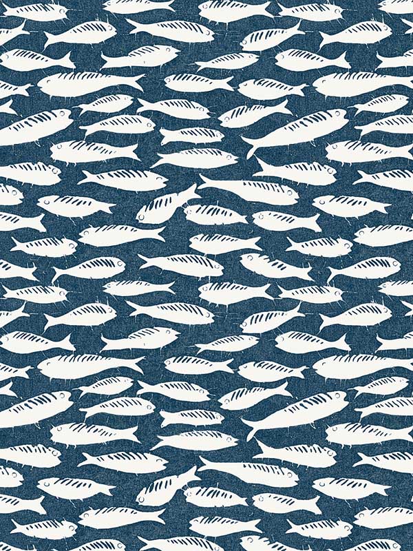 Nunkie Sardine fabric in navy color - pattern number 3122-10522 - by Chesapeake in the Flora and Fauna collection