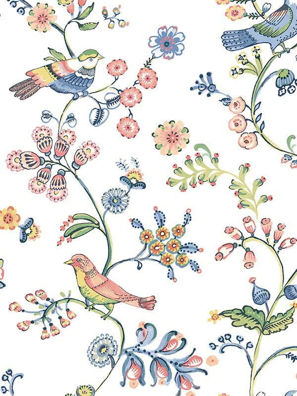 Jinjur Bird Trail wallpaper in multicolor color - pattern number 3122-10801 - by Chesapeake in the Flora and Fauna collection
