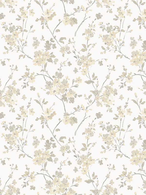 Glinda Floral Trail wallpaper in light yellow color - pattern number 3122-10903 - by Chesapeake in the Flora and Fauna collection