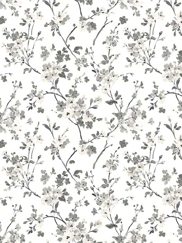 Glinda Floral Trail wallpaper in black color - pattern number 3122-10920 - by Chesapeake in the Flora and Fauna collection