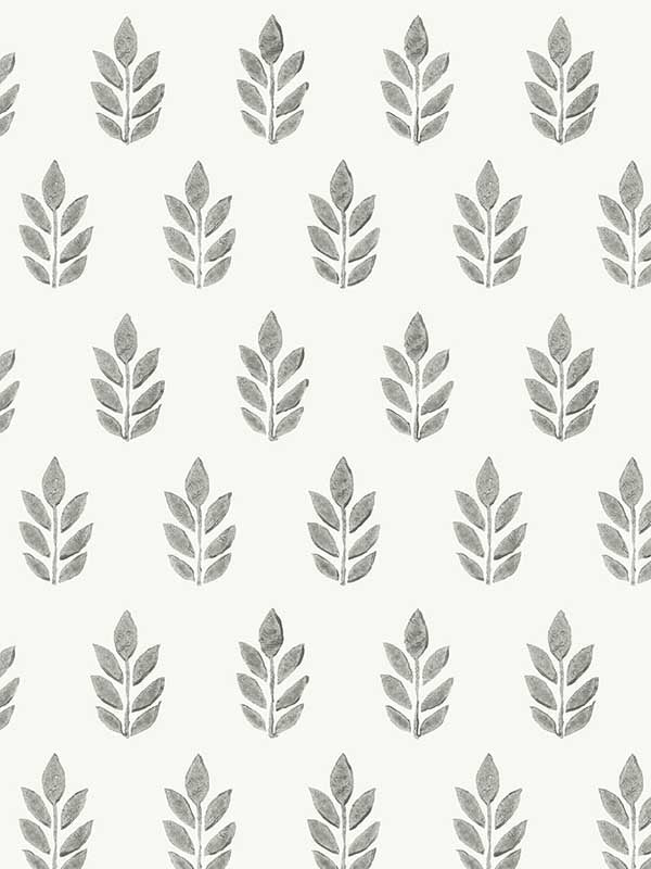 Ervic Leaf Block Print fabric in charcoal color - pattern number 3122-11300 - by Chesapeake in the Flora and Fauna collection