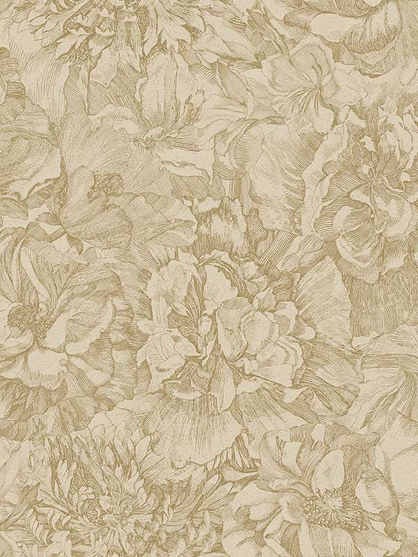 Auguste Floral fabric in gold color - pattern number 307341 - by Eijffinger in the Museum Eijffinger collection