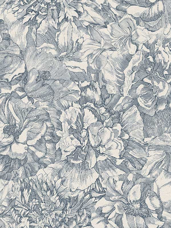 Auguste Floral fabric in navy color - pattern number 307343 - by Eijffinger in the Museum Eijffinger collection