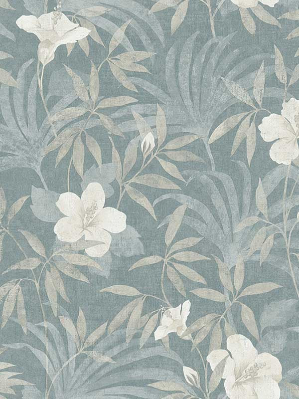 Malecon Floral wallpaper in aqua color - pattern number 4044-380285 - by Advantage in the Cuba collection