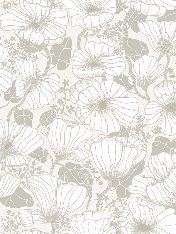 Matilda Poppy Fields fabric in grey color - pattern number 2932-65109 - by A Street Prints in the Lina collection