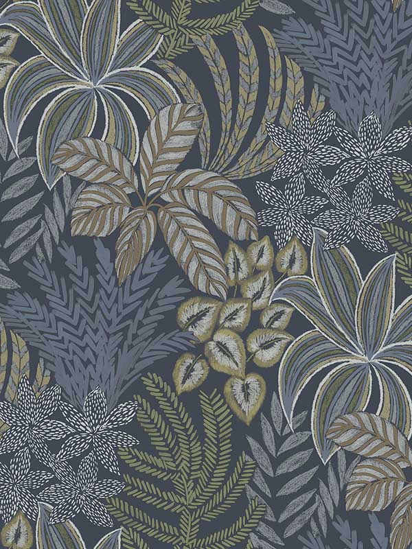 Sumner Woodland Botanical wallpaper in navy color - pattern number 2970-13904 - by A Street Prints in the Revival collection