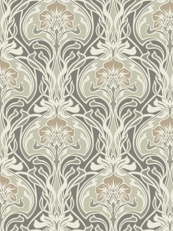 Mucha Botanical Ogee wallpaper in dark grey color - pattern number 2970-26150 - by A Street Prints in the Revival collection