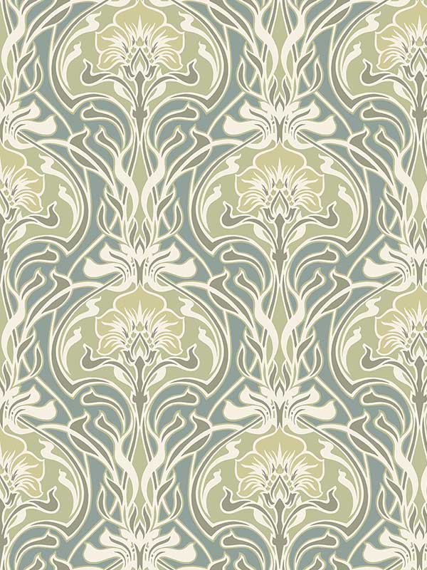 Mucha Botanical Ogee wallpaper in teal color - pattern number 2970-26151 - by A Street Prints in the Revival collection