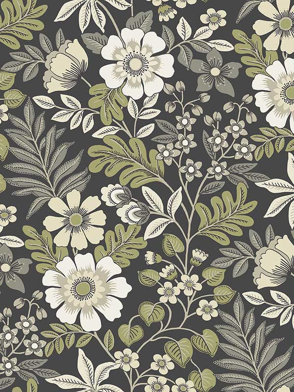 Voysey Floral fabric in black color - pattern number 2970-87535 - by A Street Prints in the Revival collection