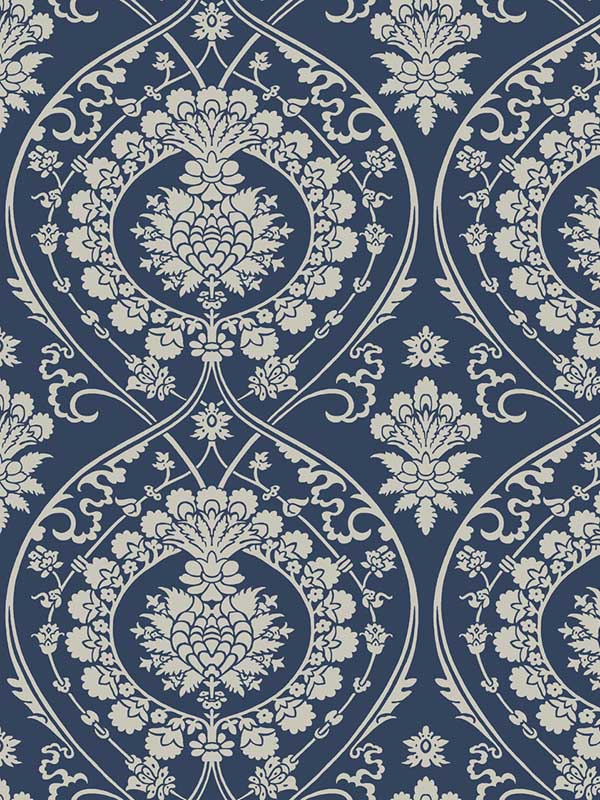 Imperial Damask fabric in navy and silver color - pattern number DM4901 - by York in the Damask Resource Library collection