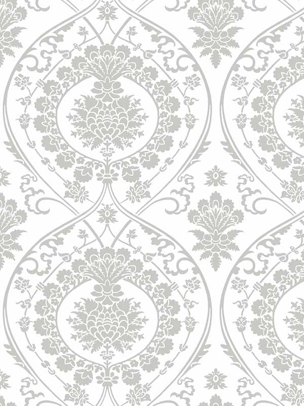 Imperial Damask fabric in white and silver color - pattern number DM4905 - by York in the Damask Resource Library collection